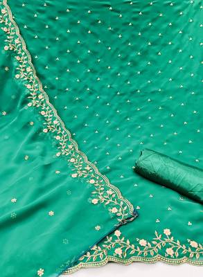 Kimisha Women's Sea Green Georgette Embroidered Work Unstitched Dress Material  2