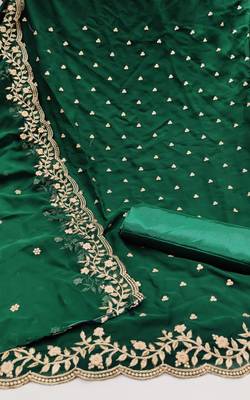 Kimisha Women's Bottle Green Georgette Embroidered Work Unstitched Dress Material  2