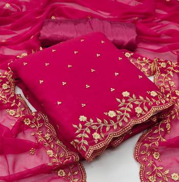 Kimisha Women's Dark Pink Georgette Embroidered Work Unstitched Dress Material  1