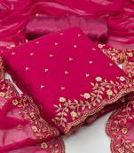 Kimisha Women's Dark Pink Georgette Embroidered Work Unstitched Dress Material 