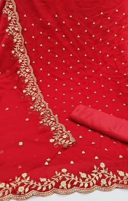 Kimisha Women's Dark Red Georgette Embroidered Work Unstitched Dress Material  2
