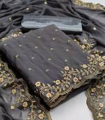 Kimisha Women's Grey Georgette Embroidered Work Unstitched Dress Material 