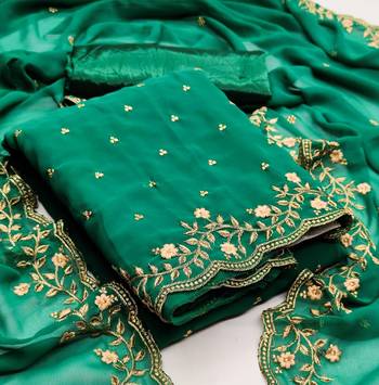 Kimisha Women's Sea Green Georgette Embroidered Work Unstitched Dress Material  1