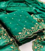 Kimisha Women's Sea Green Georgette Embroidered Work Unstitched Dress Material 