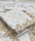 Kimisha Women's White Georgette Embroidered Work Unstitched Dress Material 