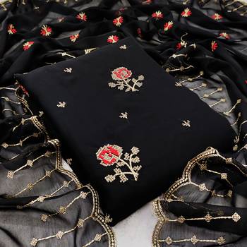 Kimisha Women's Black Georgette Embroidery Work Unstitched Dress Material  1