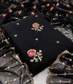 Kimisha Women's Black Georgette Embroidery Work Unstitched Dress Material 