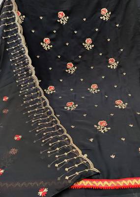 Kimisha Women's Black Georgette Embroidery Work Unstitched Dress Material  2