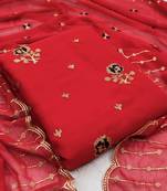 Kimisha Women's Dark Red Georgette Embroidery Work Unstitched Dress Material