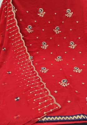 Kimisha Women's Dark Red Georgette Embroidery Work Unstitched Dress Material 2