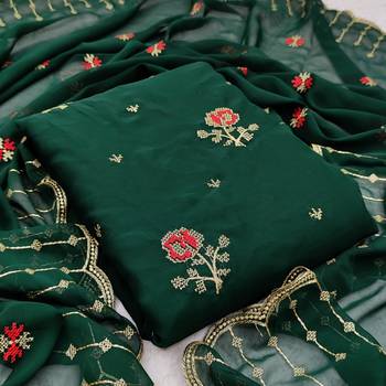 Kimisha Women's Green Georgette Embroidery Work Unstitched Dress Material 1