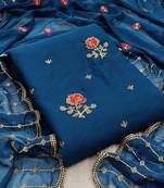 Kimisha Women's Teal Georgette Embroidery Work Unstitched Dress Material