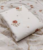 Kimisha Women's White Georgette Embroidery Work Unstitched Dress Material