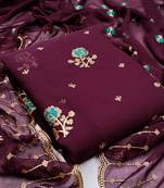 Kimisha Women's Wine Georgette Embroidery Work Unstitched Dress Material