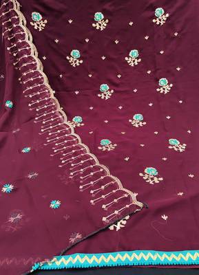 Kimisha Women's Wine Georgette Embroidery Work Unstitched Dress Material 2