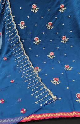 Kimisha Women's Teal Georgette Embroidery Work Unstitched Dress Material 2