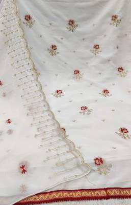 Kimisha Women's White Georgette Embroidery Work Unstitched Dress Material 2