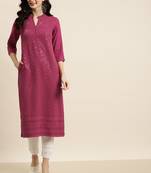 Burgundy Rayon Embroidered Straight Kurta