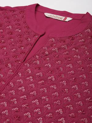Burgundy Rayon Embroidered Straight Kurta 5