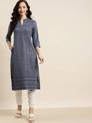 Grey Rayon Embroidered Straight Kurta 1