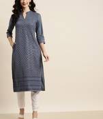 Grey Rayon Embroidered Straight Kurta