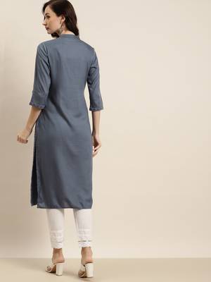 Grey Rayon Embroidered Straight Kurta 3