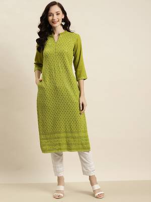 Sagegreen Rayon Embroidered Straight Kurta 1