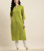 Sagegreen Rayon Embroidered Straight Kurta