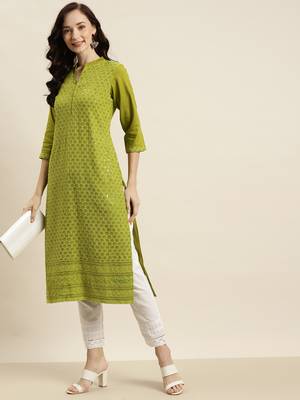 Sagegreen Rayon Embroidered Straight Kurta 2