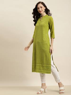 Sagegreen Rayon Embroidered Straight Kurta 4