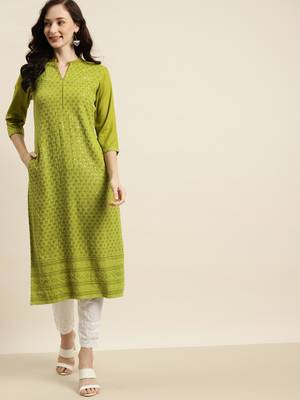 Sagegreen Rayon Embroidered Straight Kurta 5