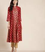Maroon Chanderi Silk Printed Kurta with Inner