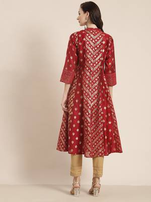 Maroon Chanderi Silk Printed Kurta with Inner 3