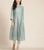 Mint Chanderi Silk Printed Kurta with Inner