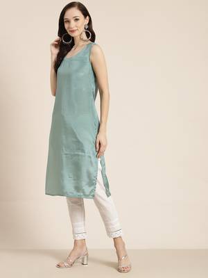 Mint Chanderi Silk Printed Kurta with Inner 4