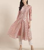 Rustpink Chanderi Silk Printed Kurta with Inner