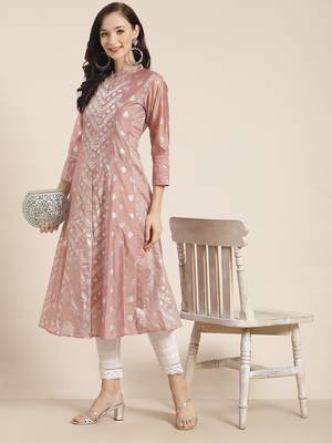 Rustpink Chanderi Silk Printed Kurta with Inner 2