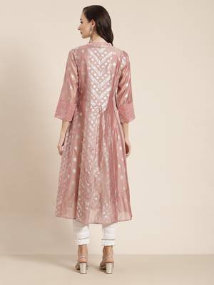Rustpink Chanderi Silk Printed Kurta with Inner 3