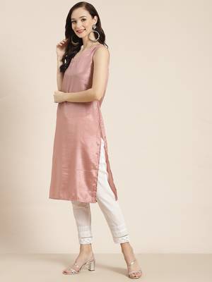 Rustpink Chanderi Silk Printed Kurta with Inner 4