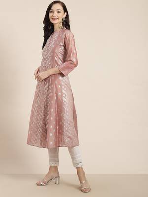 Rustpink Chanderi Silk Printed Kurta with Inner 5
