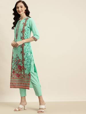 Green Georgette Embroidered Straight Kurta Pant Dupatta Set 4