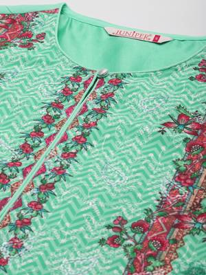Green Georgette Embroidered Straight Kurta Pant Dupatta Set 5