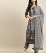 Grey Georgette Embroidered Straight Kurta Pant Dupatta Set