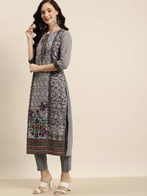 Grey Georgette Embroidered Straight Kurta Pant Dupatta Set 4