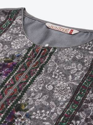 Grey Georgette Embroidered Straight Kurta Pant Dupatta Set 5