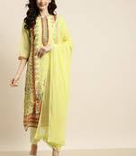 Yellow Georgette Embroidered Straight Kurta Pant Dupatta Set