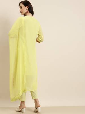 Yellow Georgette Embroidered Straight Kurta Pant Dupatta Set 3