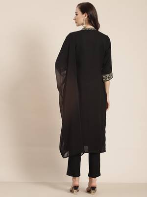 Black Poly Rayon Printed Straight Kurta Pant Dupatta Set 3