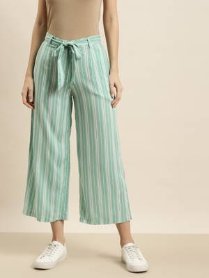 green Rayon Striped Straight Palazzo 1