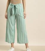 green Rayon Striped Straight Palazzo
